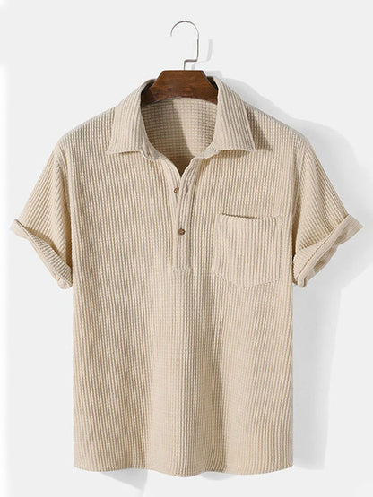 Men's Cotton Corduroy Plaid Short Sleeve Shirts