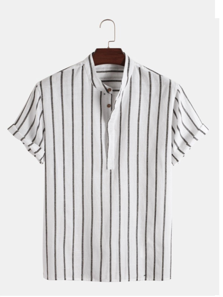 Men's Cotton Linen Striped Regular Sleeve Shirt