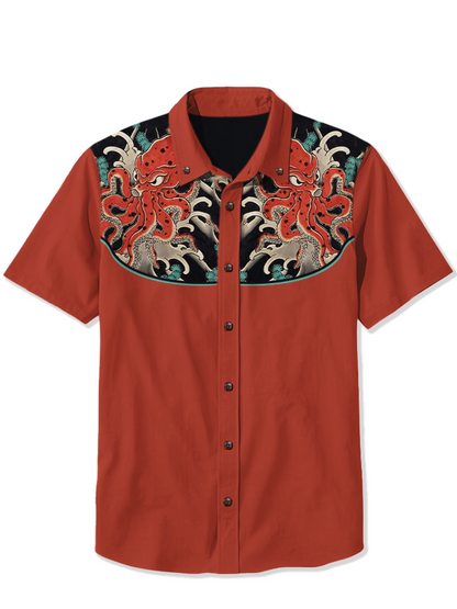 Men'S Ukiyoe Octopus Printed Shirt