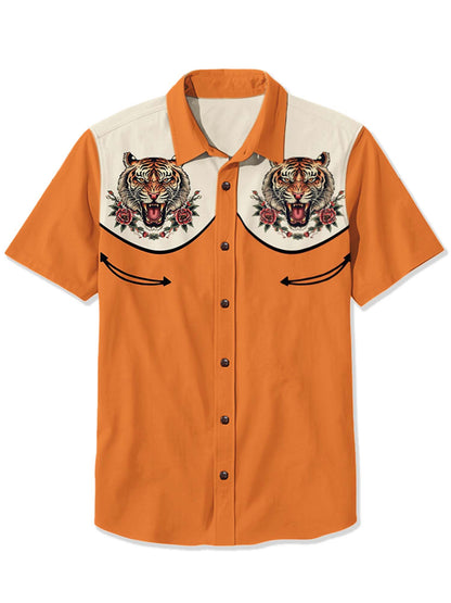 Men'S Retro tattoo Tiger Printed Shirt