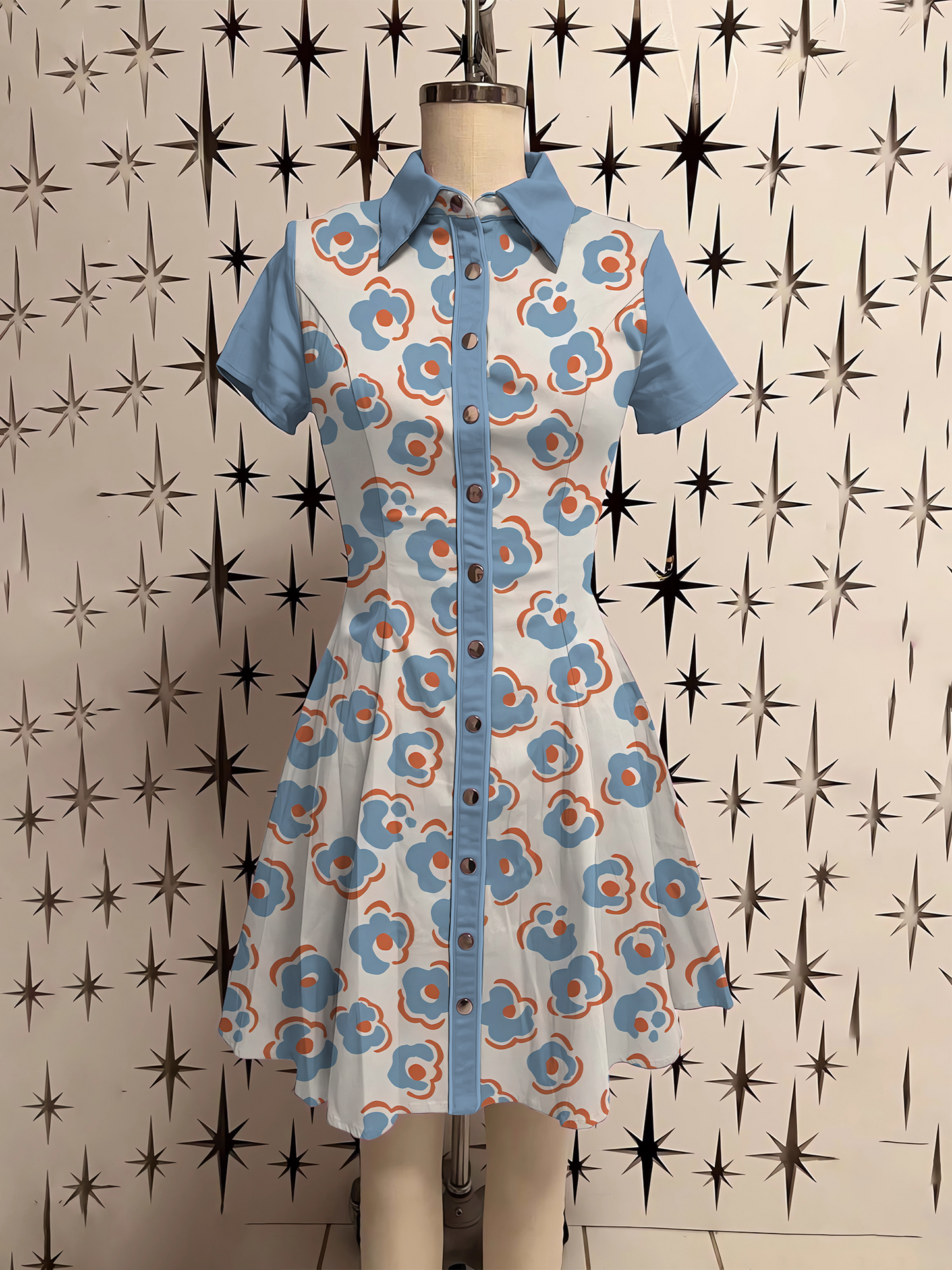 Western Retro Floral Shirt Dress