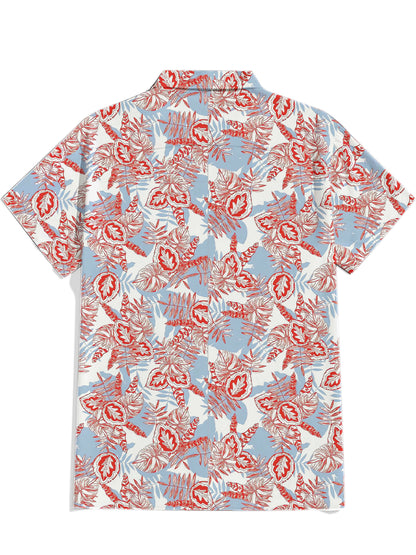 Men'S Hawaii Flower Printed Cuban Collar Shirt