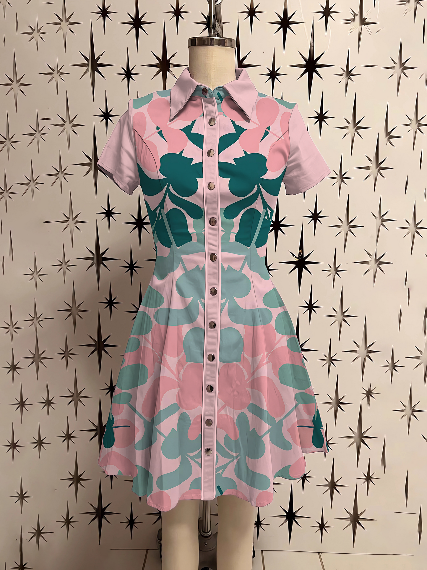 Western Retro Floral Shirt Dress