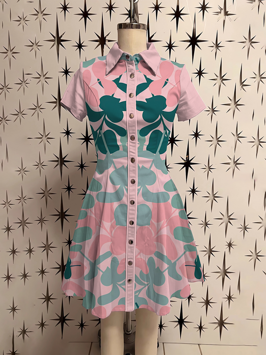 Western Retro Floral Shirt Dress