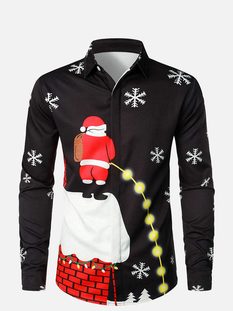 Men's Christmas Santa Print Long Sleeve Shirt