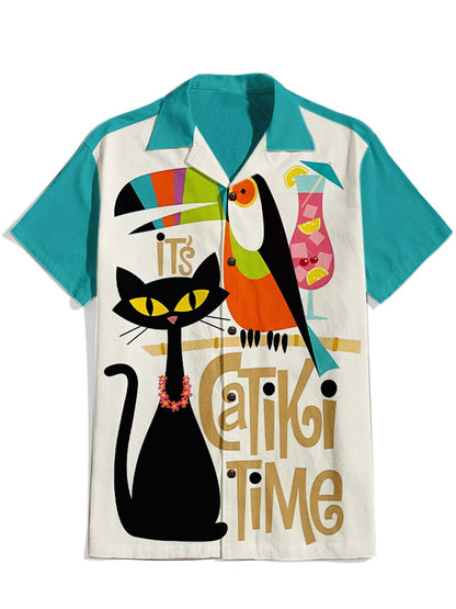 Men'S IT'S CATIKI TIME Printed Cuban Collar Shirt