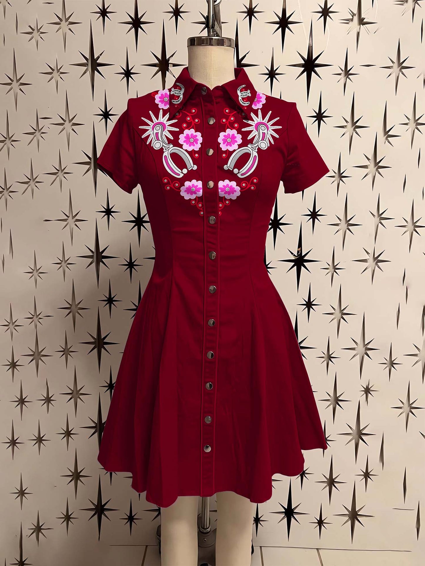 Vintage Western Flower Printed Shirt Dress