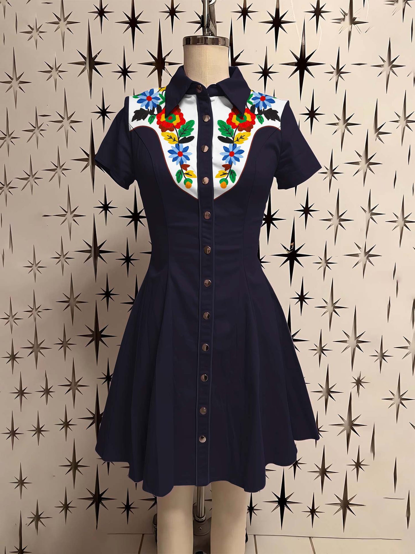 Vintage Flower Printed Shirt Dress