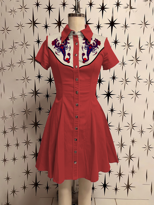 Retro Scorpion Skull Printed Shirt Dress