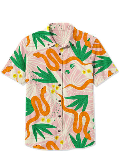 Men'S Green Grass And Orange Snakes Printed Shirt