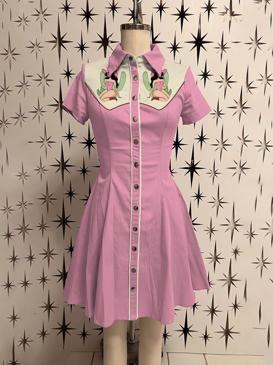 Western Cowgirl Cactus Shirt Dress