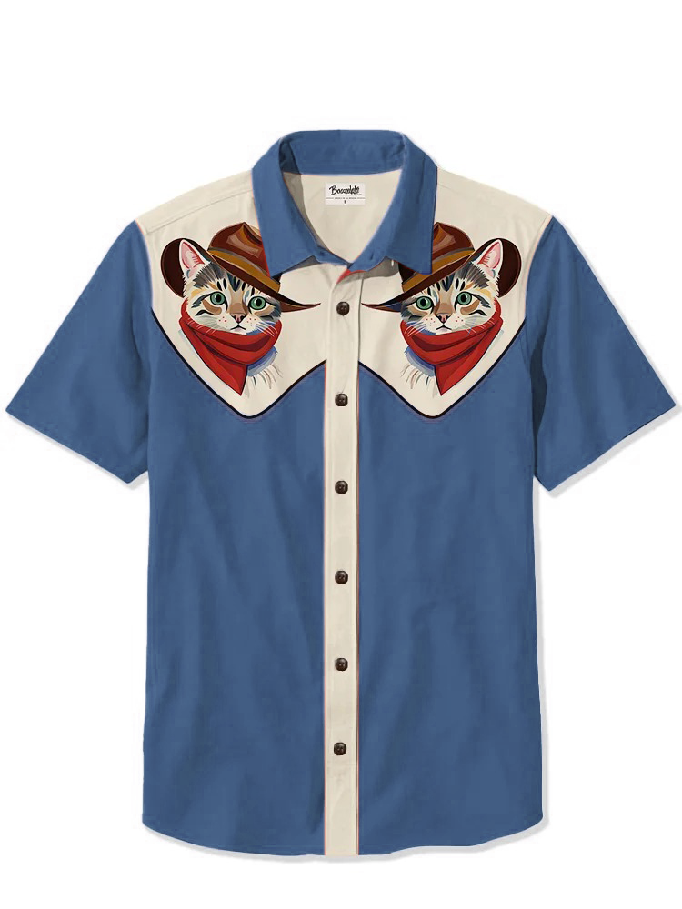 Men'S Western Cowcat Printed Shirt