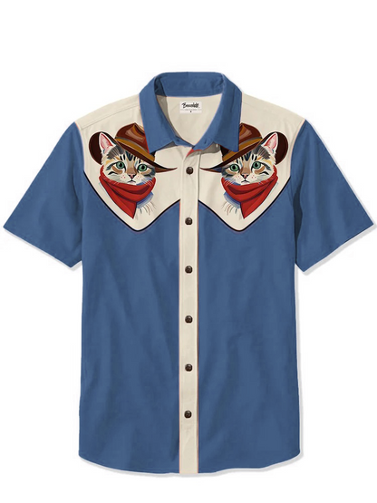 Men'S Western Cowcat Printed Shirt