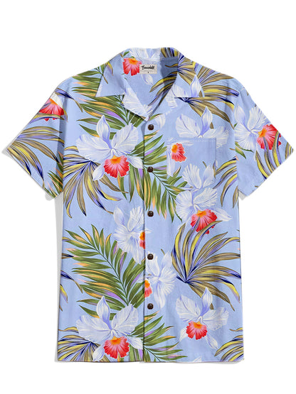 Men'S Hawaiian Plants Flowers Printed Cuban Collar Shirt