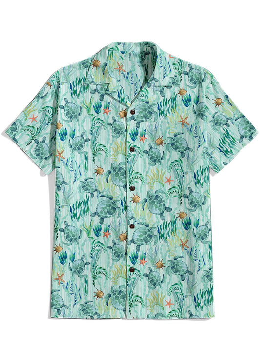 Aloha Ocean Fish Printed Cuban Collar Shirt