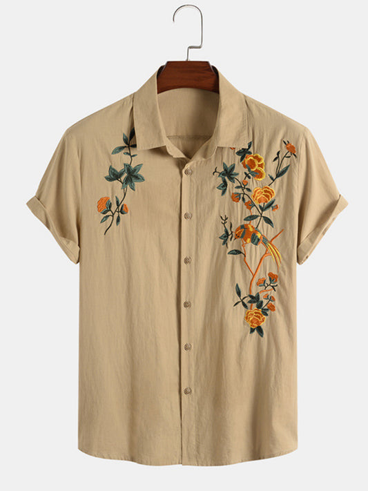 Men'S Linen Blend Embroidered Shirt