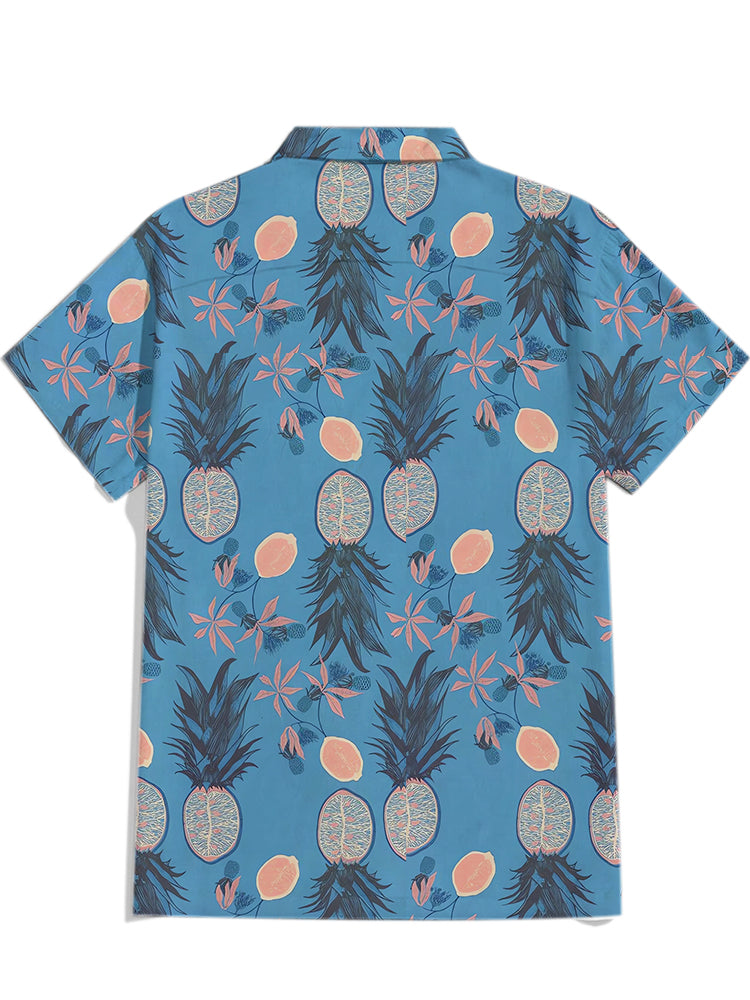 Men'S Tropical Fruit Printed Cuban Collar Shirt