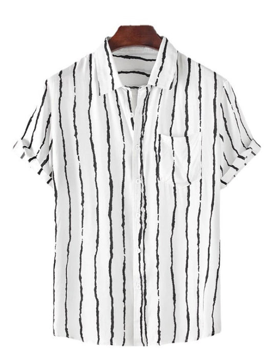 Men's Cotton Linen Striped Regular Sleeve Shirt