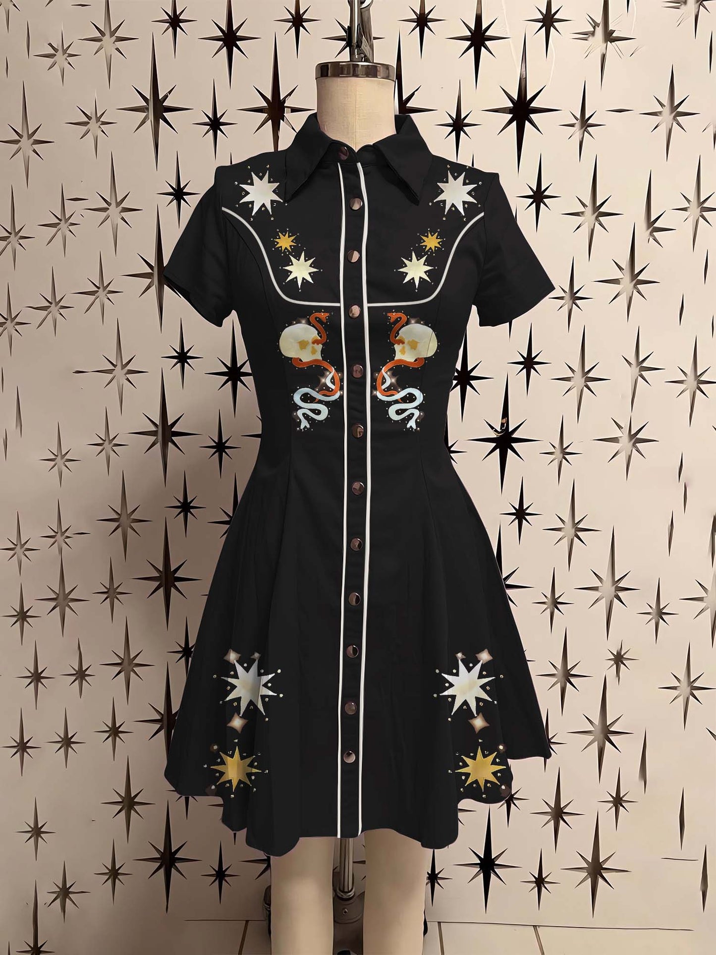 Star And Snake Printed Shirt Dress