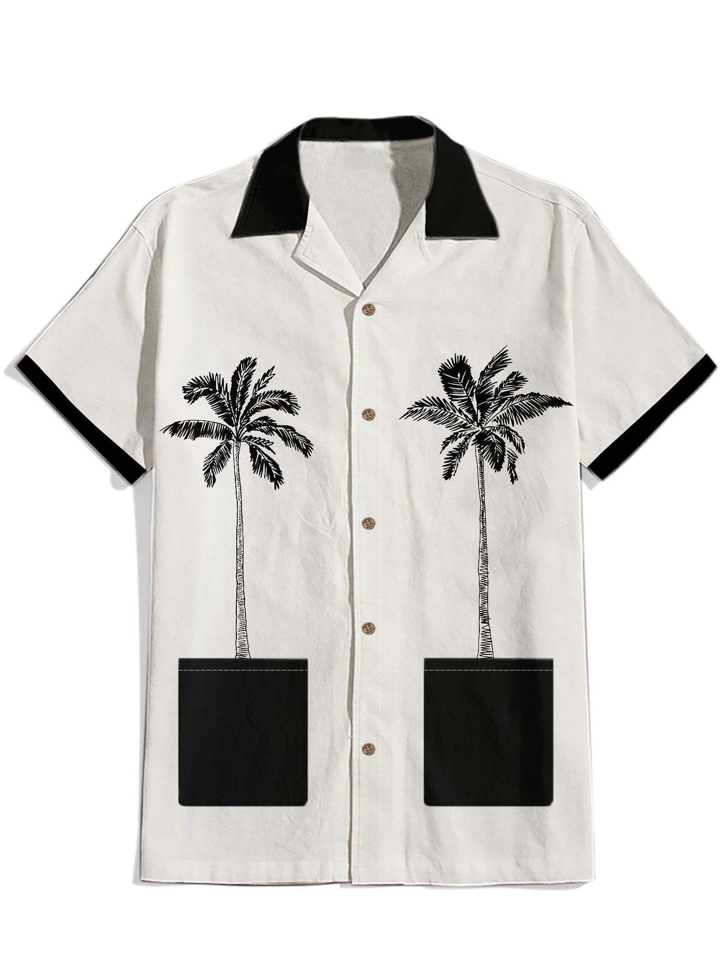 Men'S Palm Trees Printed Cuban Collar Shirt