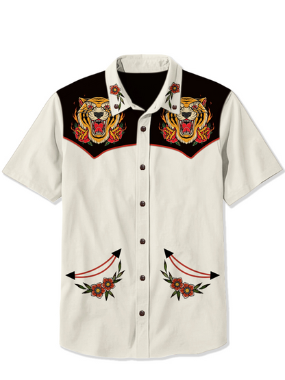 Men'S Tiger Tattoo Printed Shirt