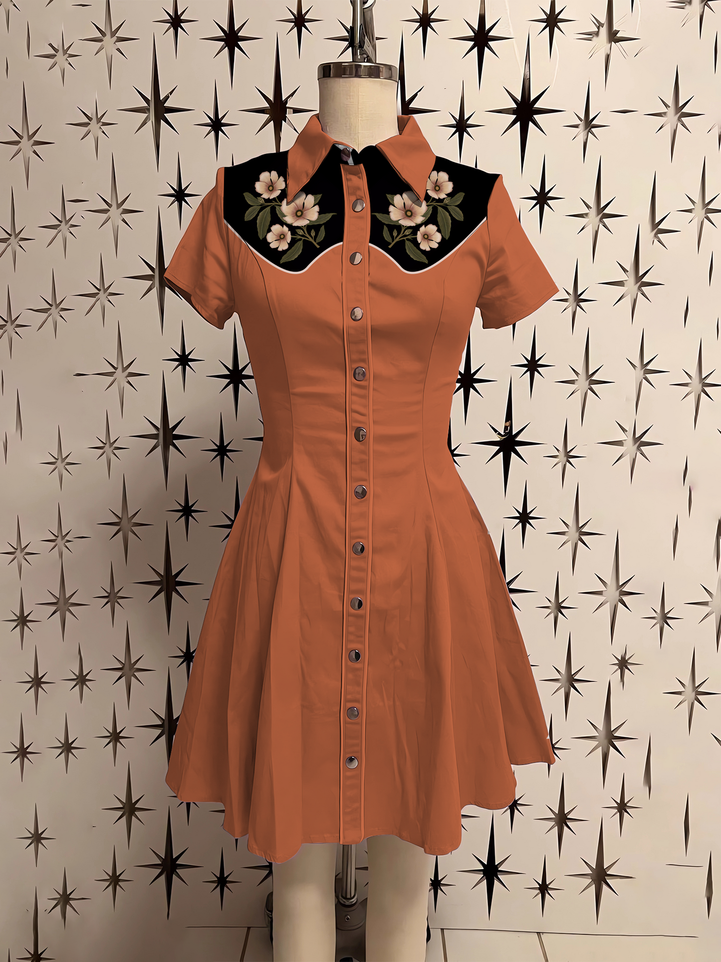 Western Retro Floral Shirt Dress