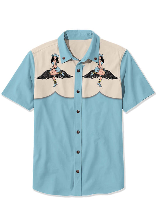 Men'S West Beard Cowgirl Printed Shirt