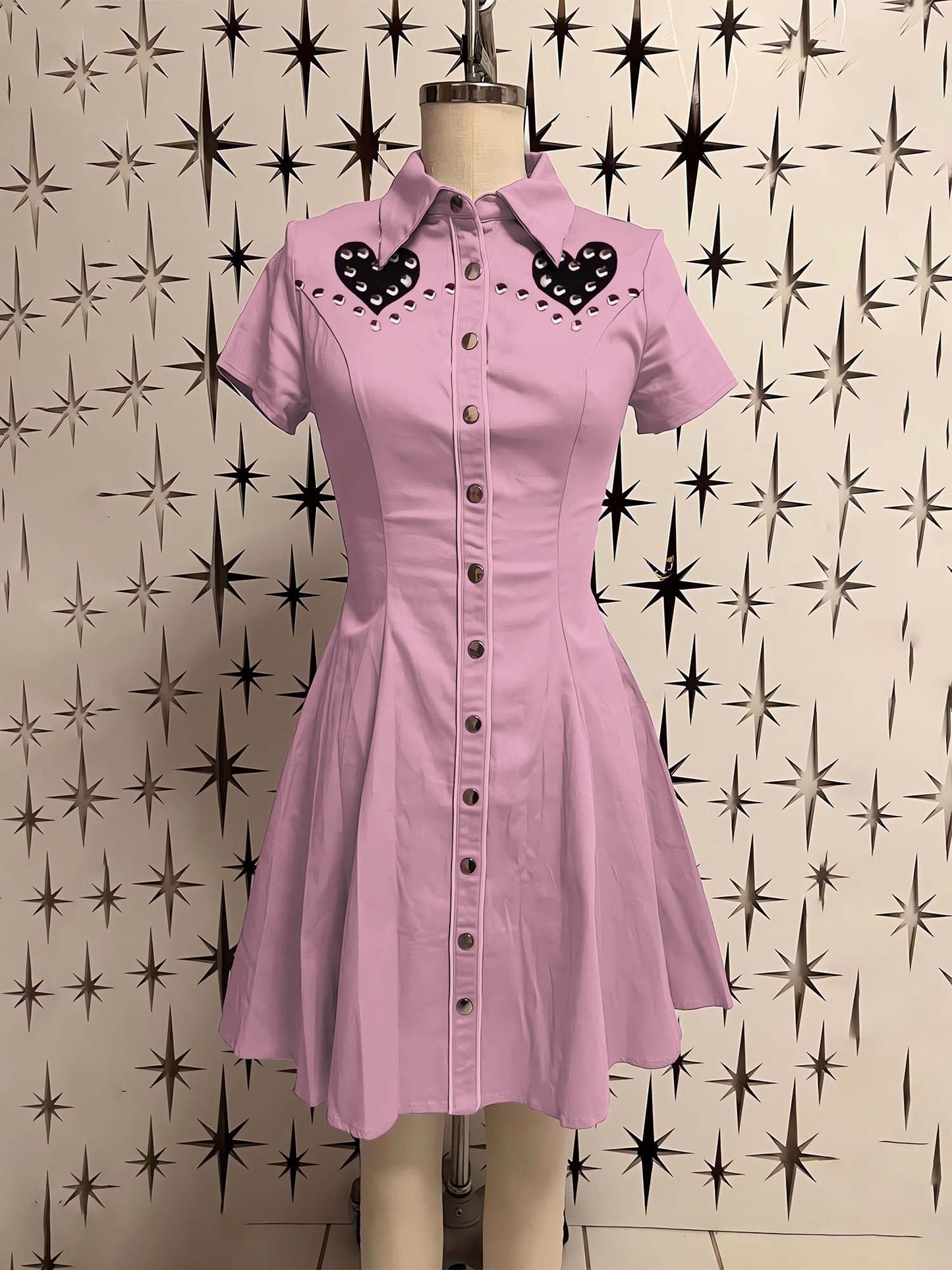 Rivet Heart Printed Shirt Dress