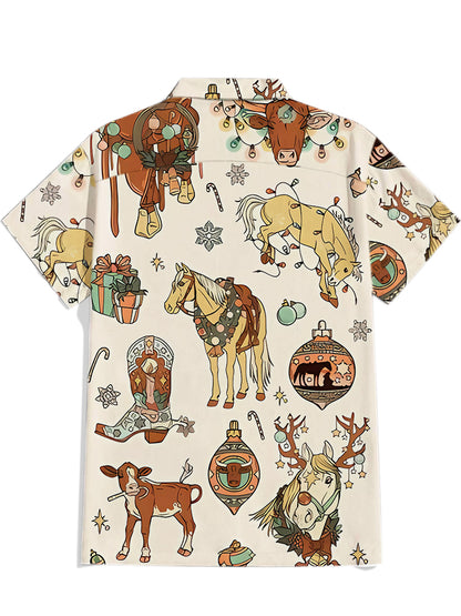 Men'S Western boots and animals Printed Shirt