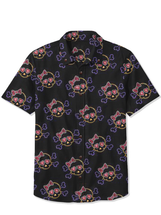 Men'S Pink Skull Printed Shirt