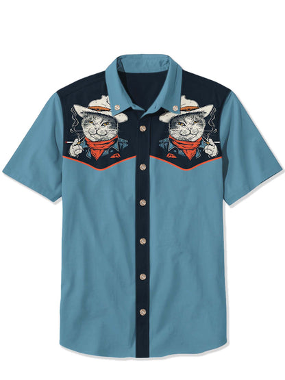 Men'S Western Smoking Cowcat Printed Shirt