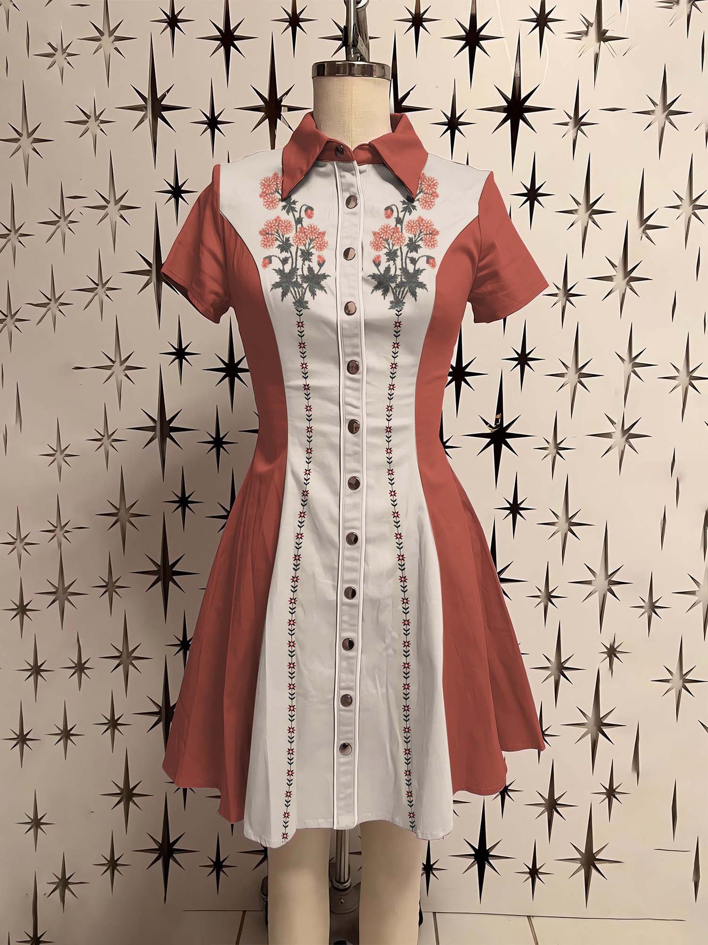 Vintage Flowers Printed Shirt Dress