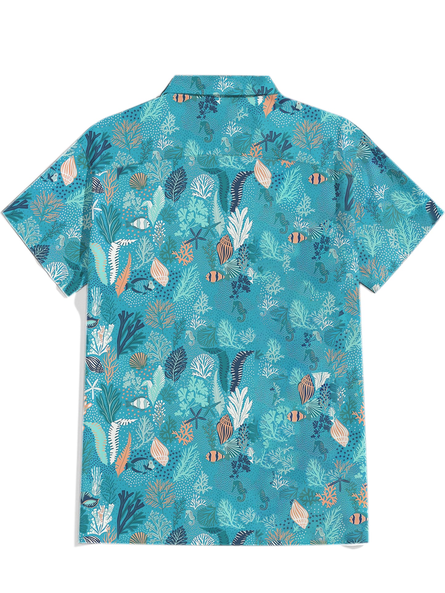 Men'S Ocean Life Printed Cuban Collar Shirt