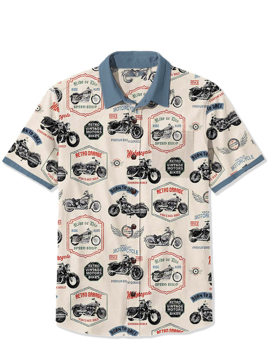 Men'S Retro Motorcycle Medal Printed Shirt