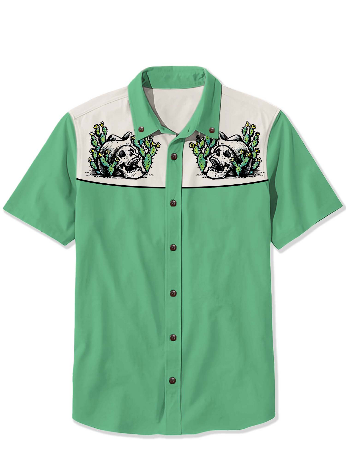 Men'S Skull In A Cactus Printed Shirt