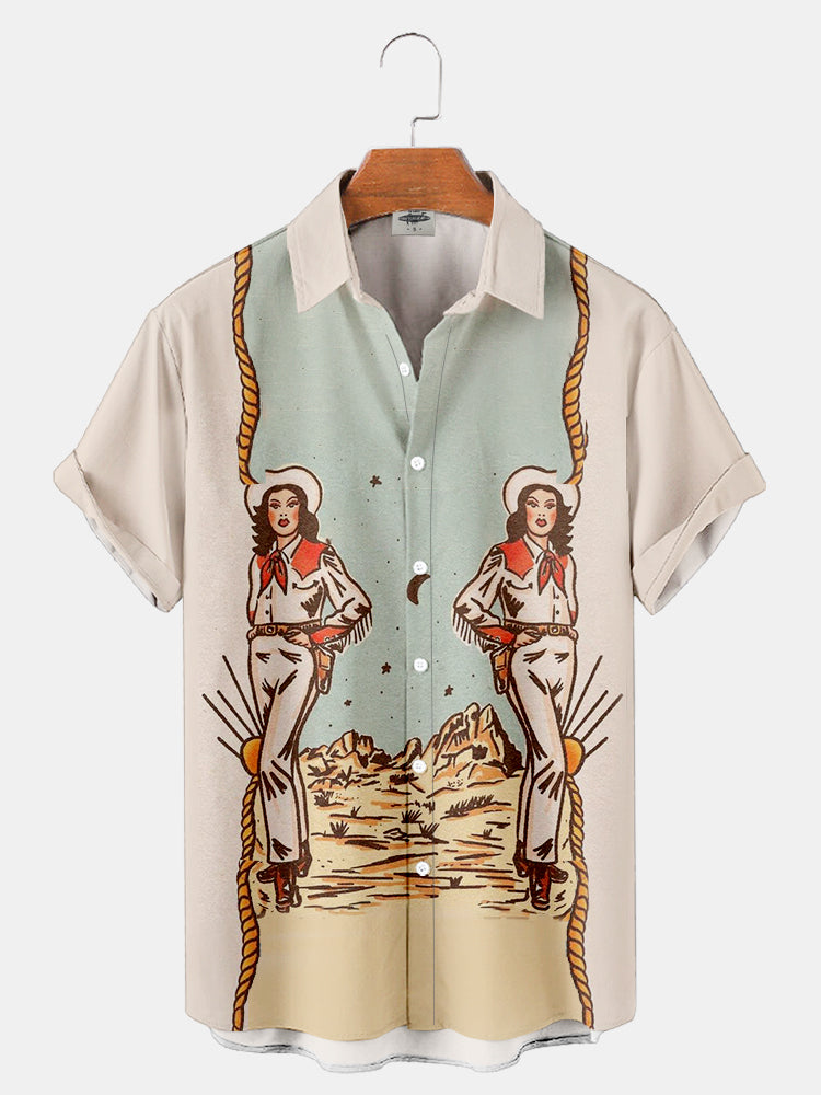 Men'S Western Cowgirl Vintage Print Shirt