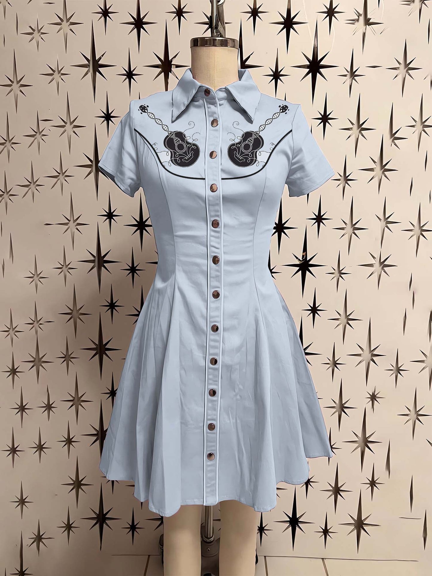 Vintage Music Guitar Printed Shirt Dress