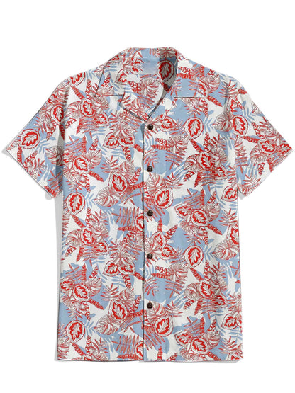 Men'S Hawaii Flower Printed Cuban Collar Shirt