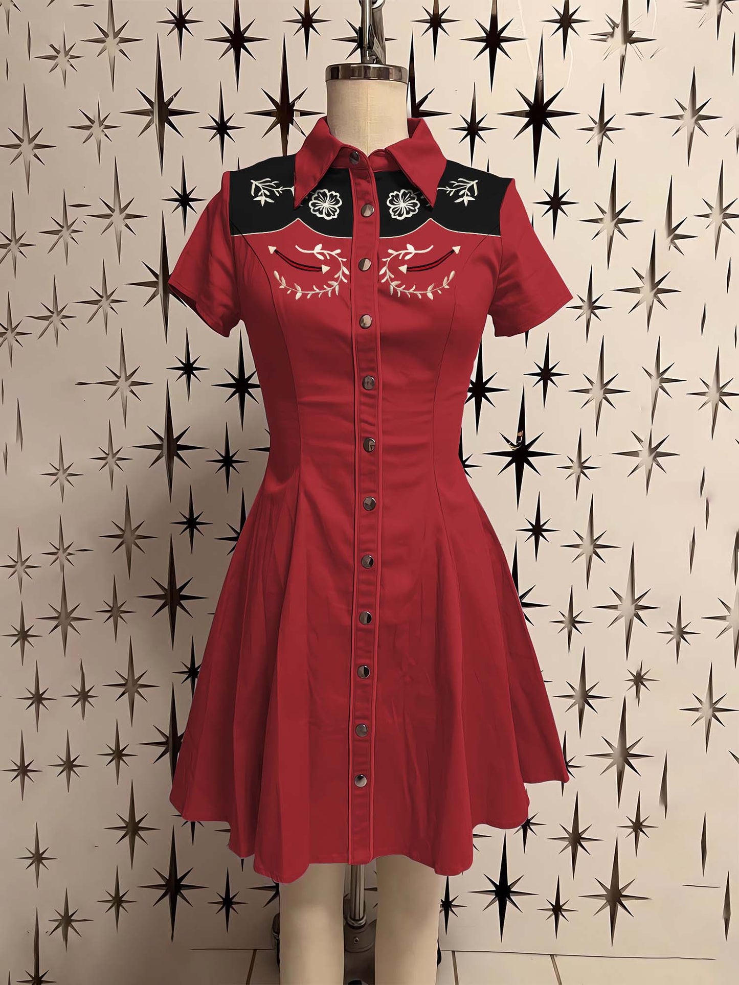 Western Vintage Flower Printed Shirt Dress