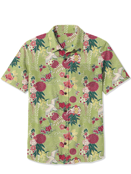 Men'S Wave Crane Printed Shirt