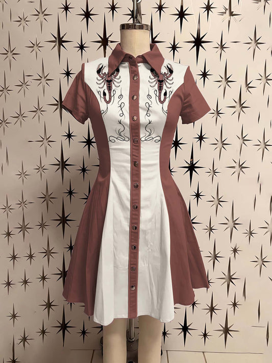 Vintage Western Scorpions Printed Shirt Dress