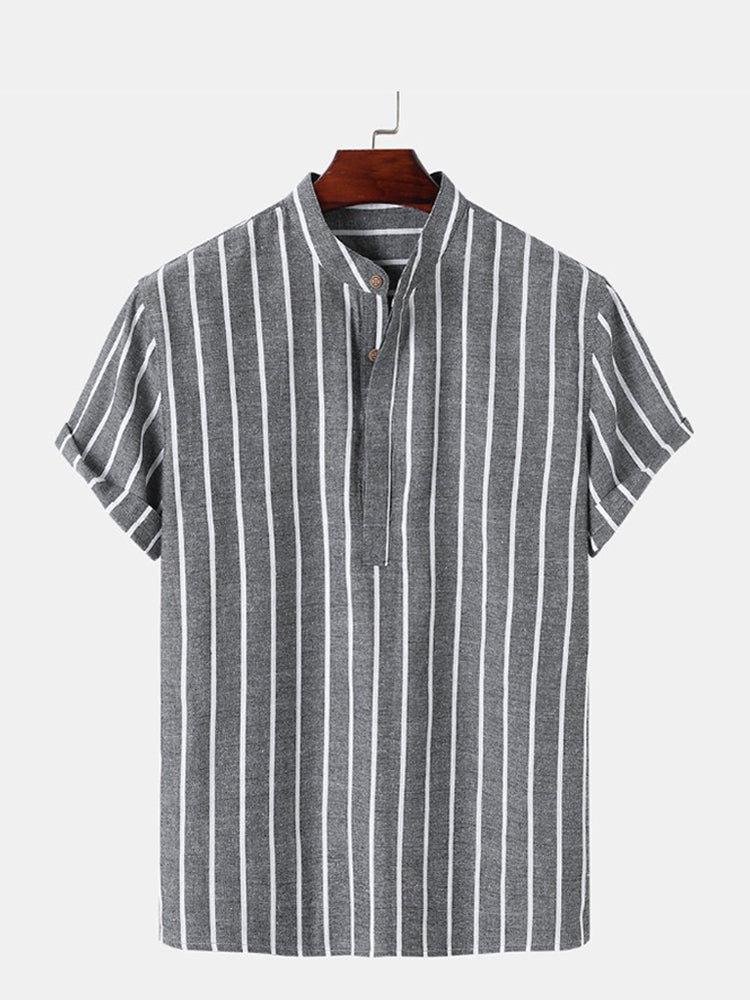 Men's Cotton Linen Striped Regular Sleeve Shirt