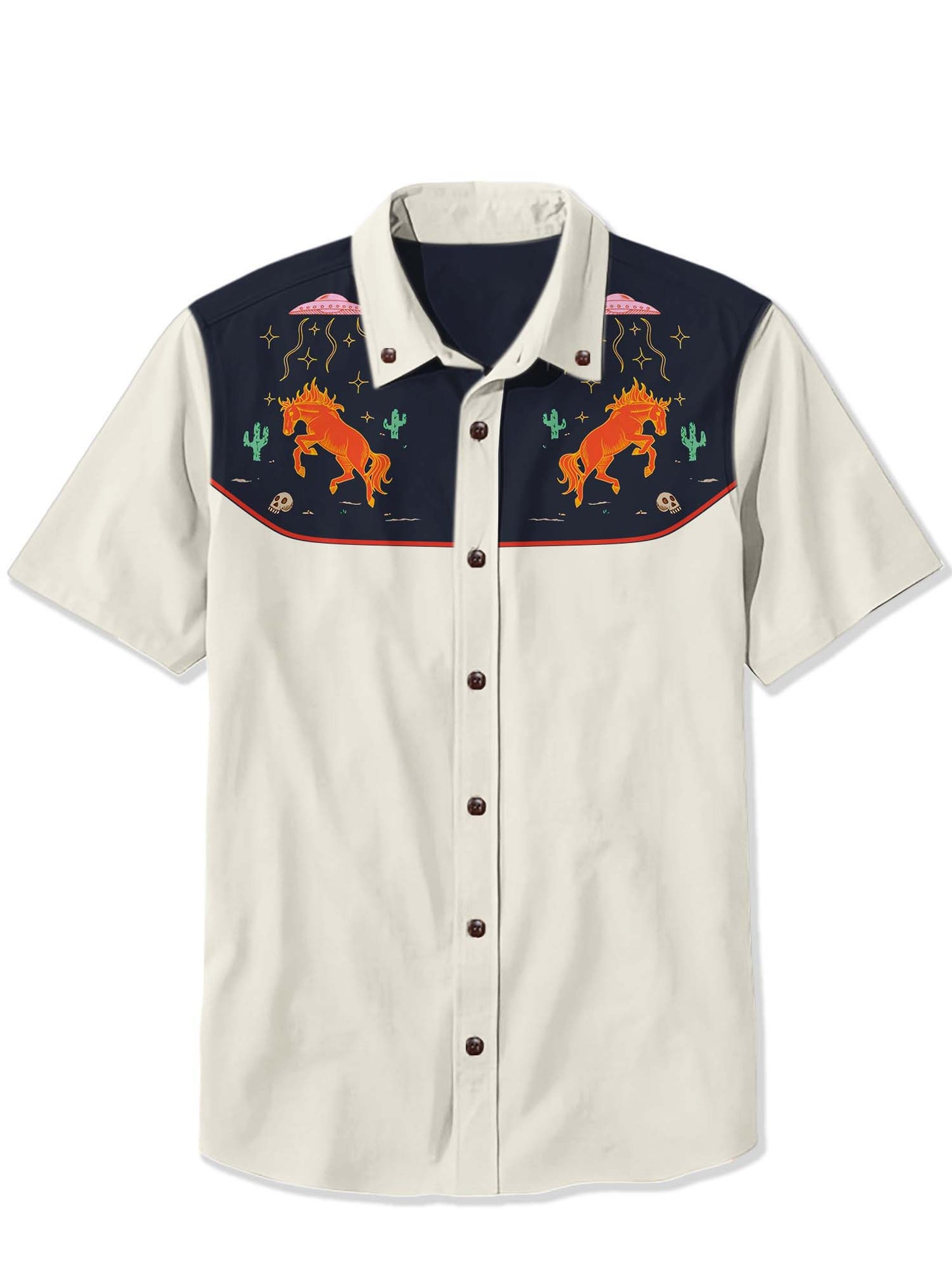 Western UFO And Horse Printed Shirt