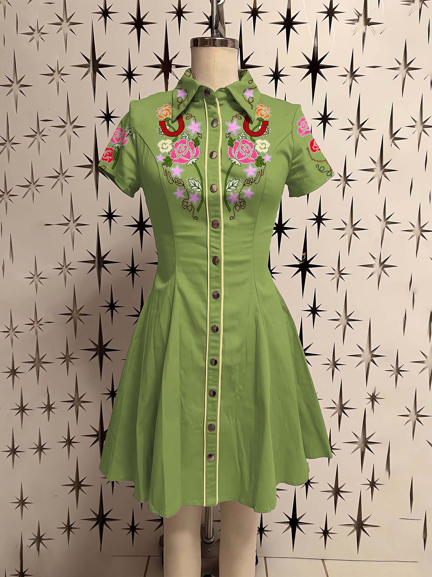 Western Vintage FLower Printed Shirt Dress