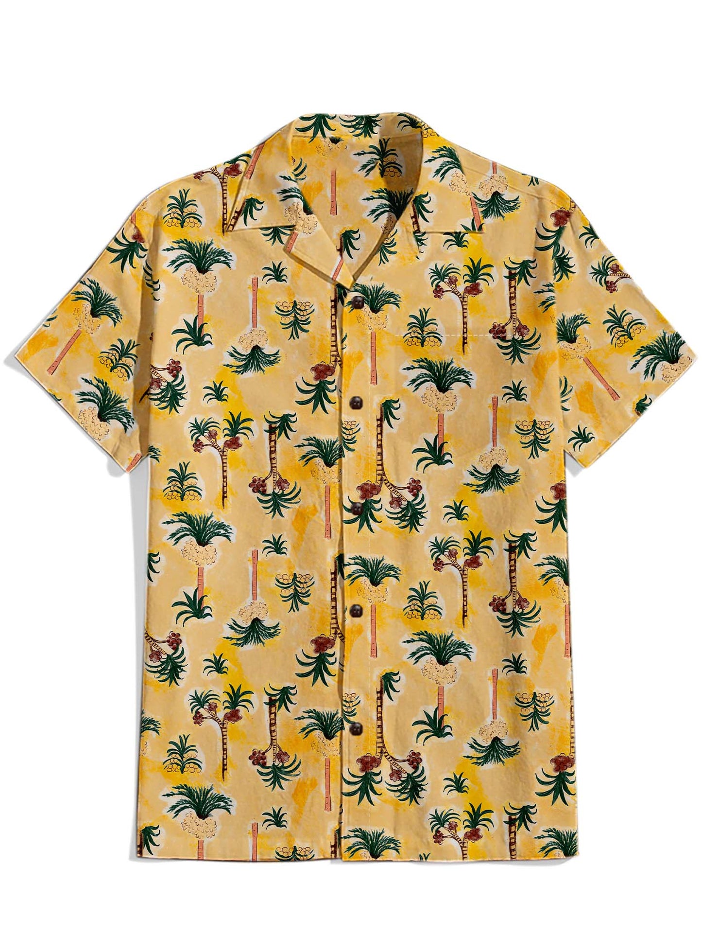 Men'S Hawaiian Palm trees Printed Cuban Collar Shirt