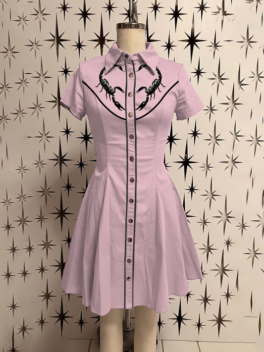 Retro Scorpion Heart Printed Shirt Dress