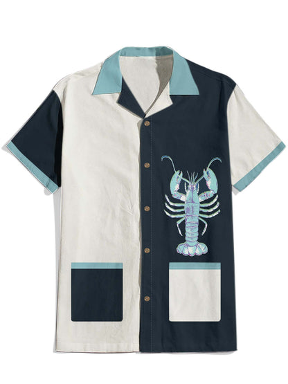 Men'S Ocean Lobster Printed Cuban Collar Shirt