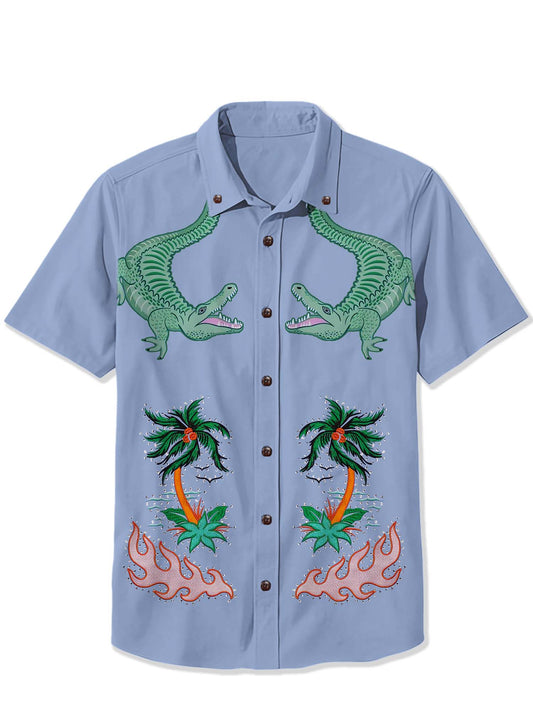 Men'S Crocodile And Coconut Tree Printed Shirt