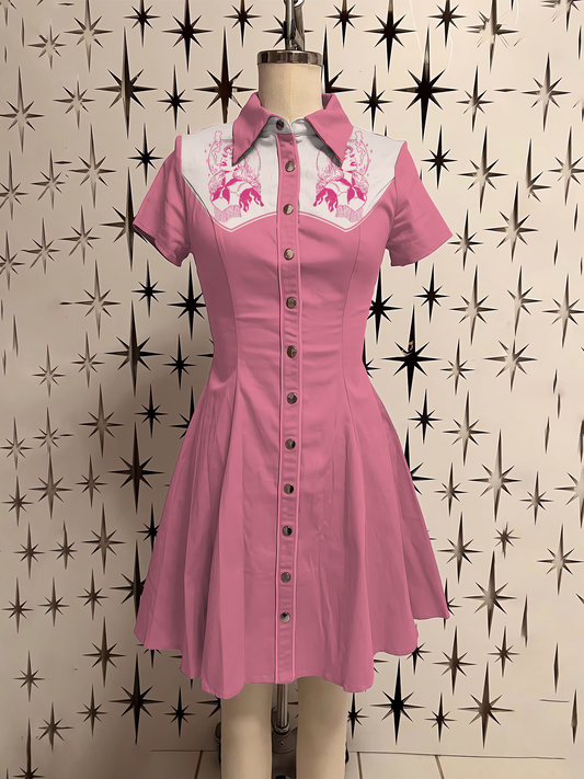 Retro Cowgirl Printed Shirt Dress