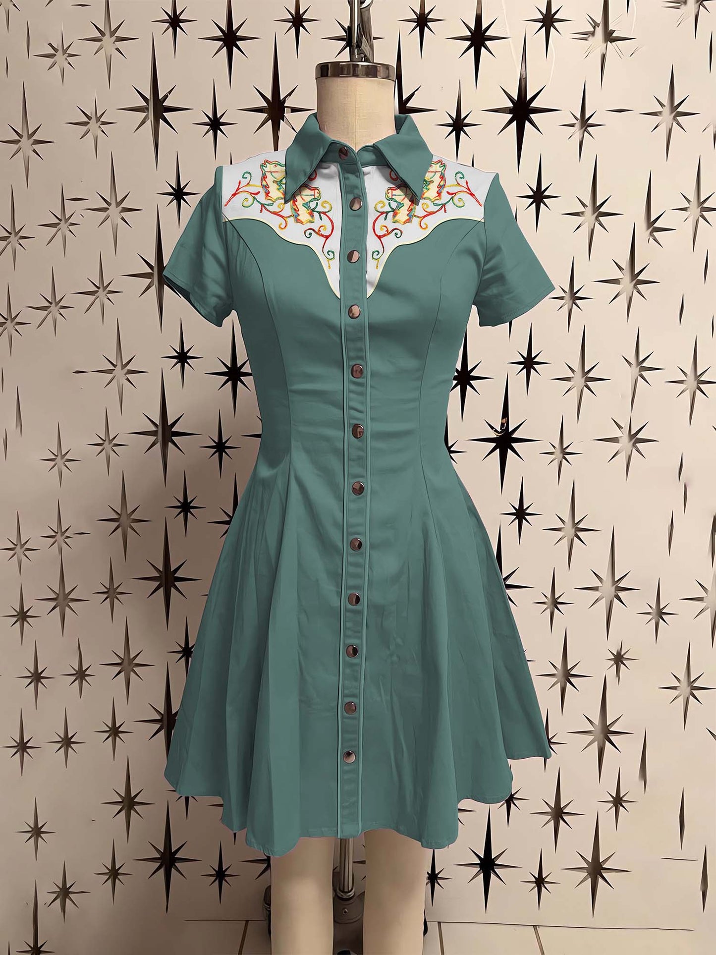 Vintage Flower Printed Shirt Dress